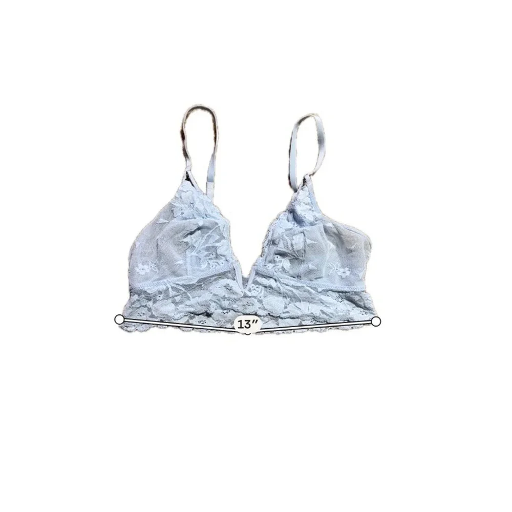 Aerie Light Blue Floral Lace Bralette‎ V-Neck Mesh Adjustable Straps Small